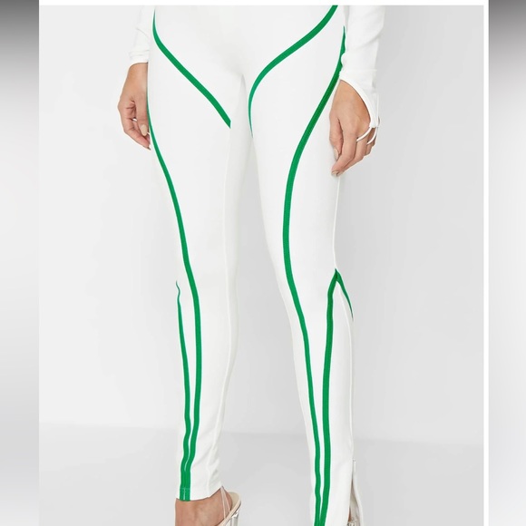 NWT - MANIERE DE VOIR CONTRAST CONTOUR LEGGINGS - WHITE/GREEN - Picture 7 of 8